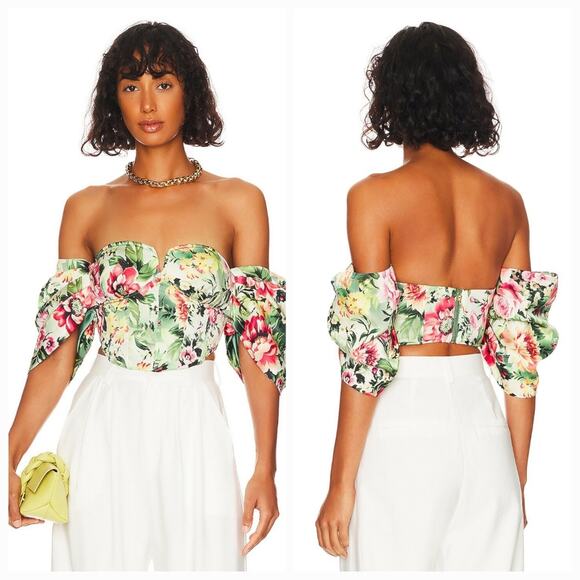LPA Rae Corset Top in Green Rosa Floral Small